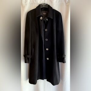 Coach Camel Hair Coat Black Women sz 8 Silk Lining, Belt, Hanger, Garment Bag